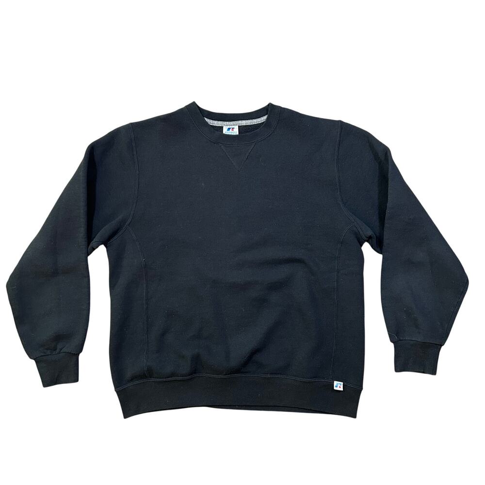 Vintage Y2K Russell Athletic Sweatshirt Mens Medium Black Blank Crewneck